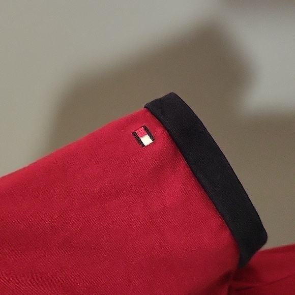 Tommy Hilfiger Logo Maroon and Blue Pullover Cotton Slit Neck Dress - Size M - Picture 4 of 6